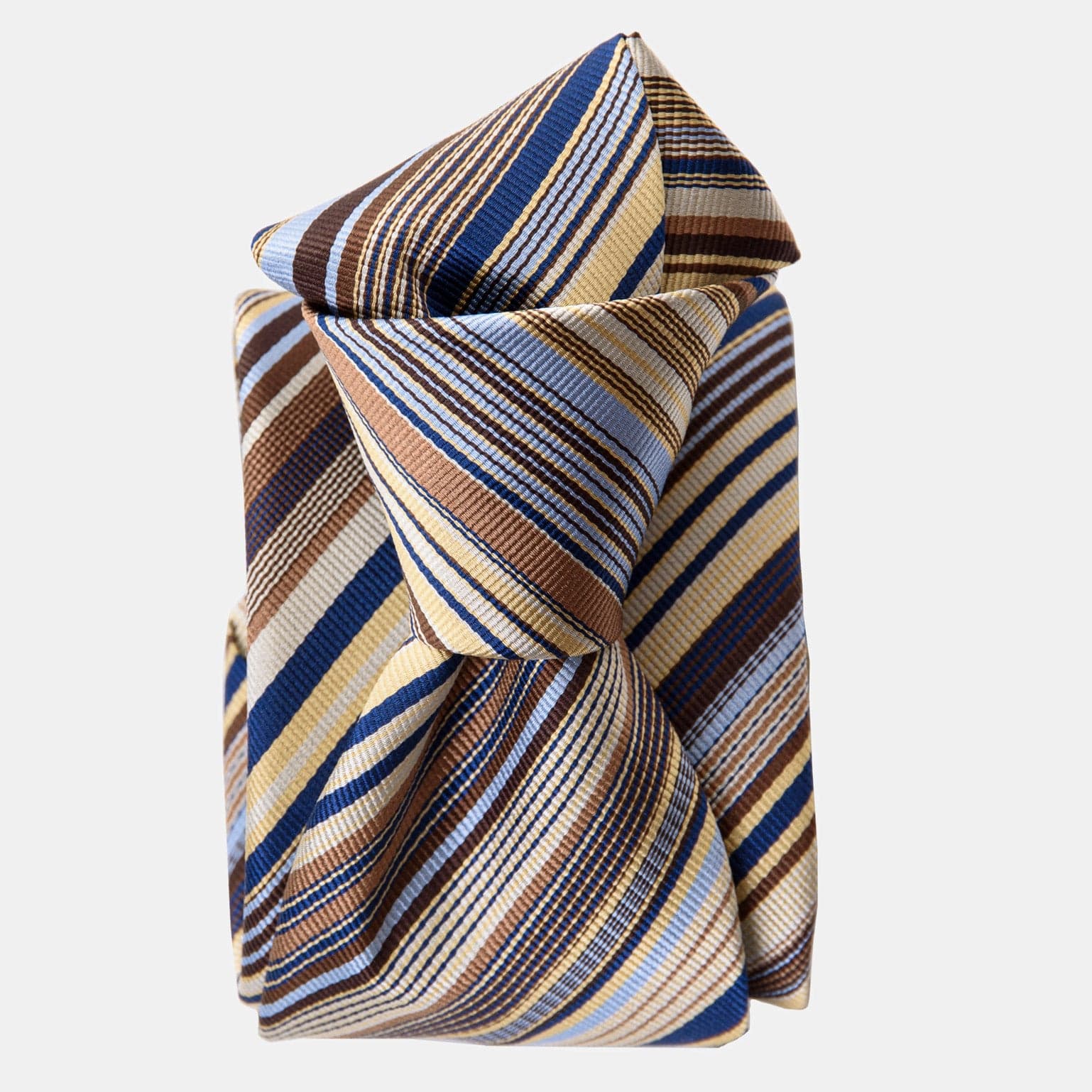 men's luxury tan and blue italian silk striped tie