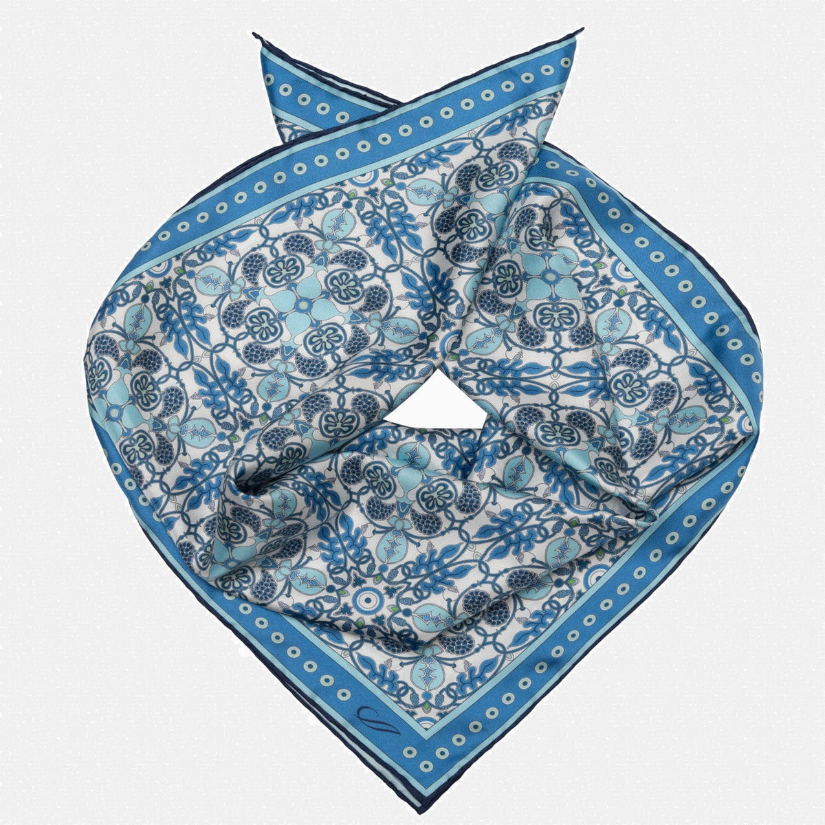 Blue Patterned Italian Silk Neckerchief