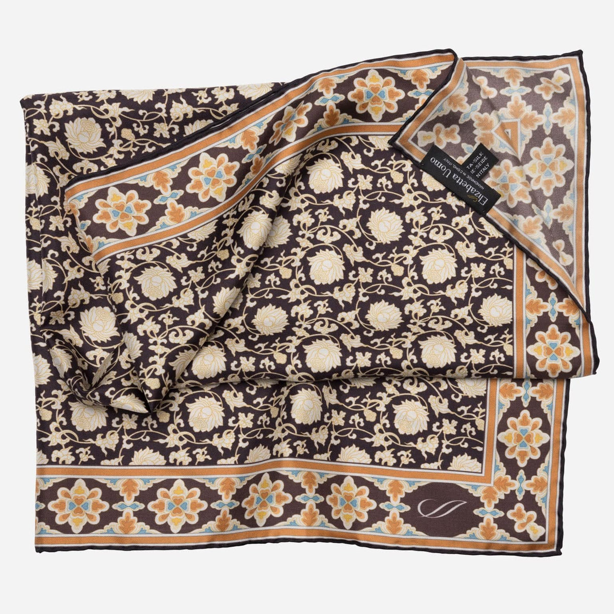 Brown Floral Italian Silk Neckerchief