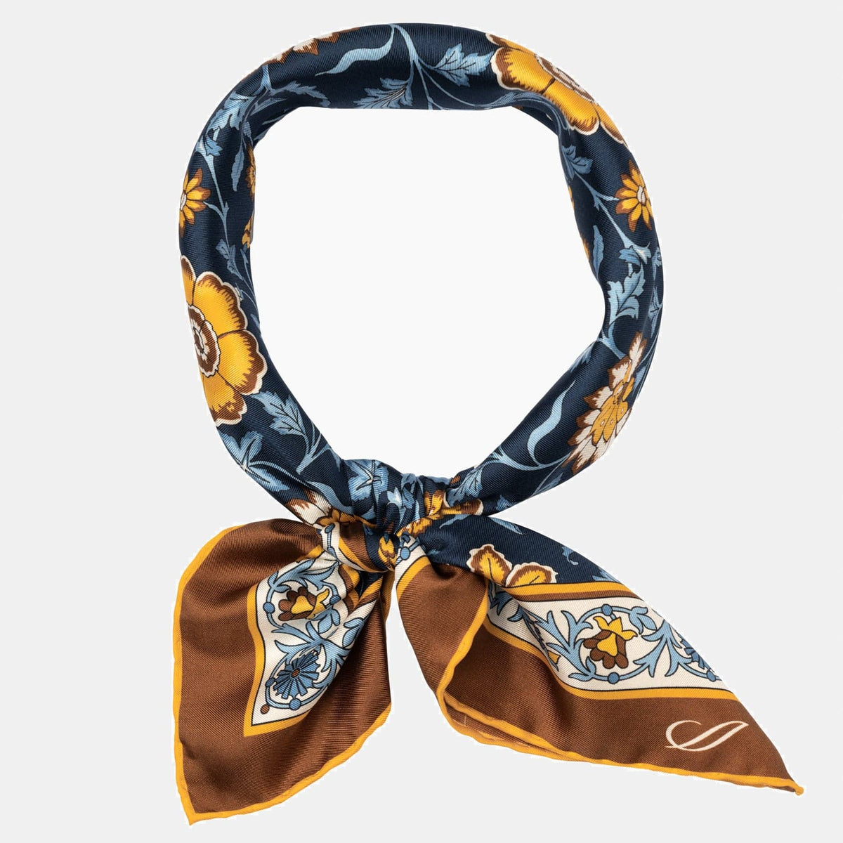 Navy Blue Floral Italian Silk Neckerchief