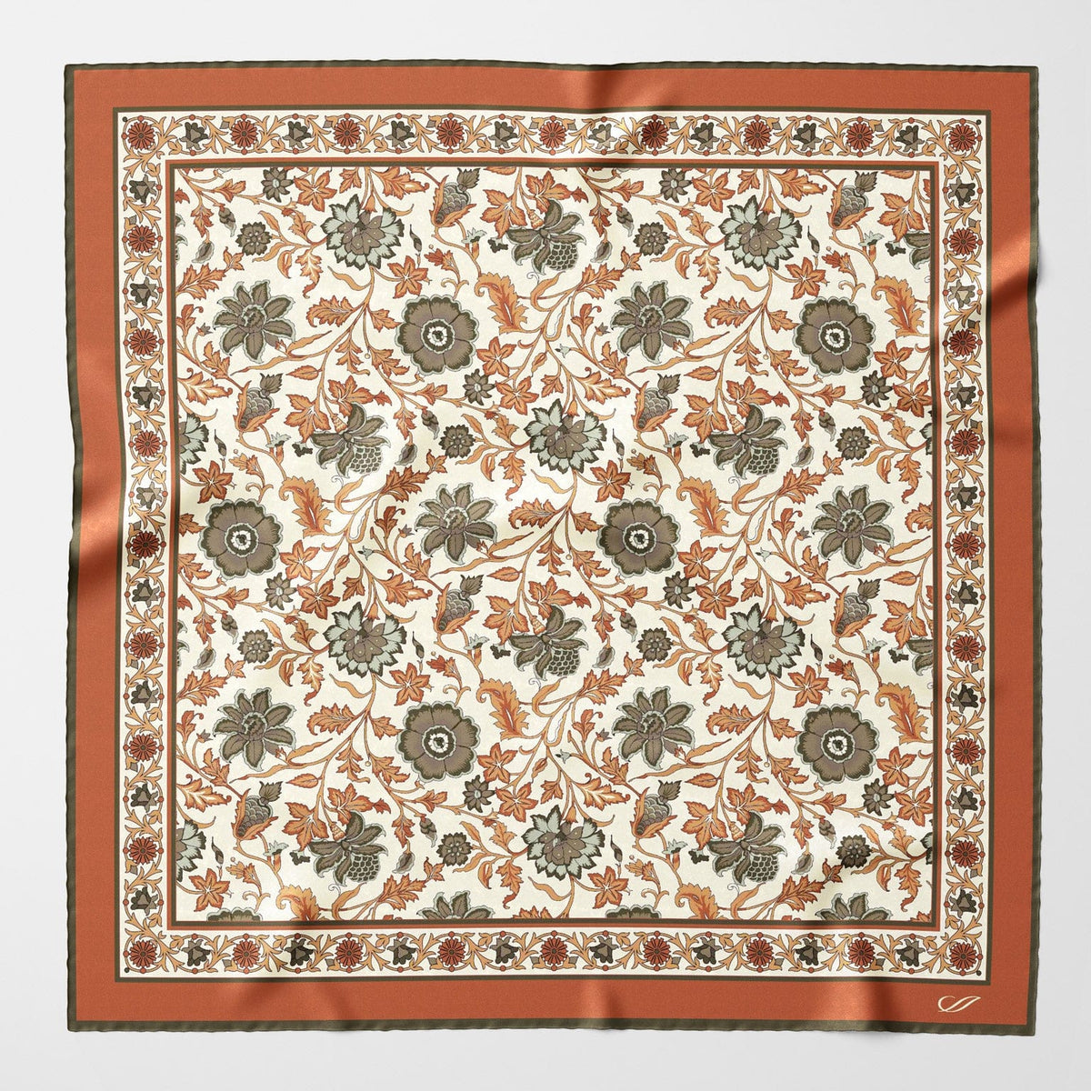 Terracotta Floral Italian Silk Neckerchief