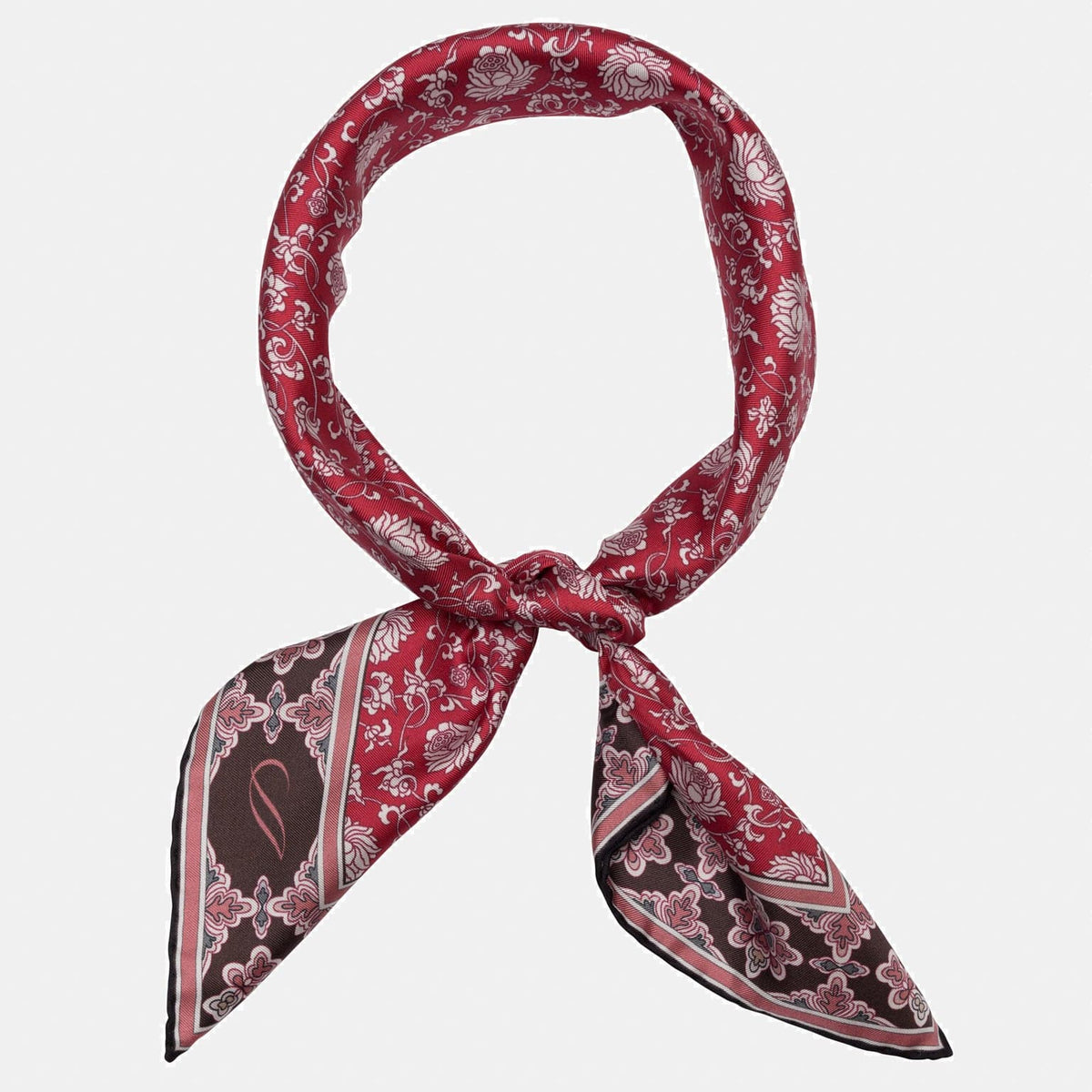 Red Floral Italian Silk Neckerchief