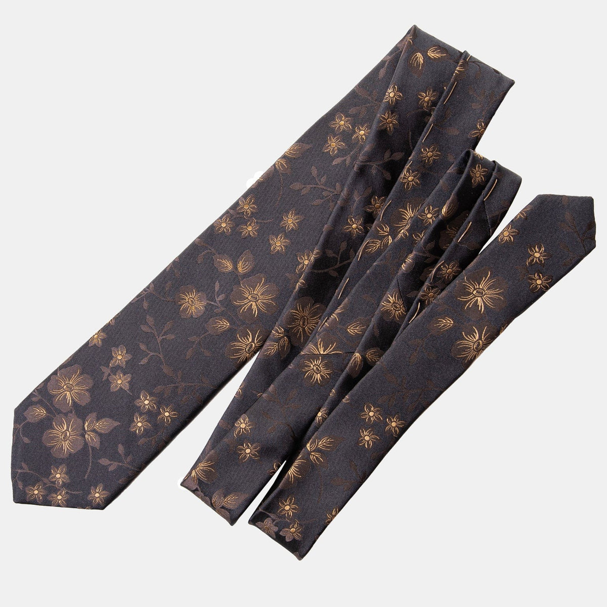 Extra Long Handmade Italian Silk Tie - Black Floral