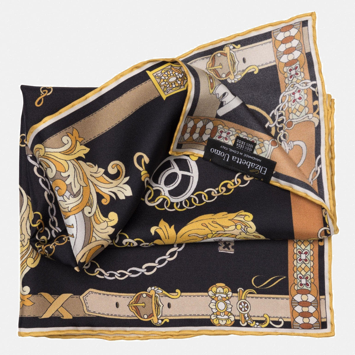 Black and Gold Silk Italian Pocket Square