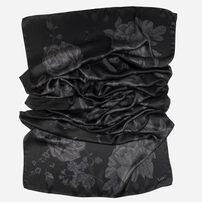 Black Floral Silk Evening Shawl