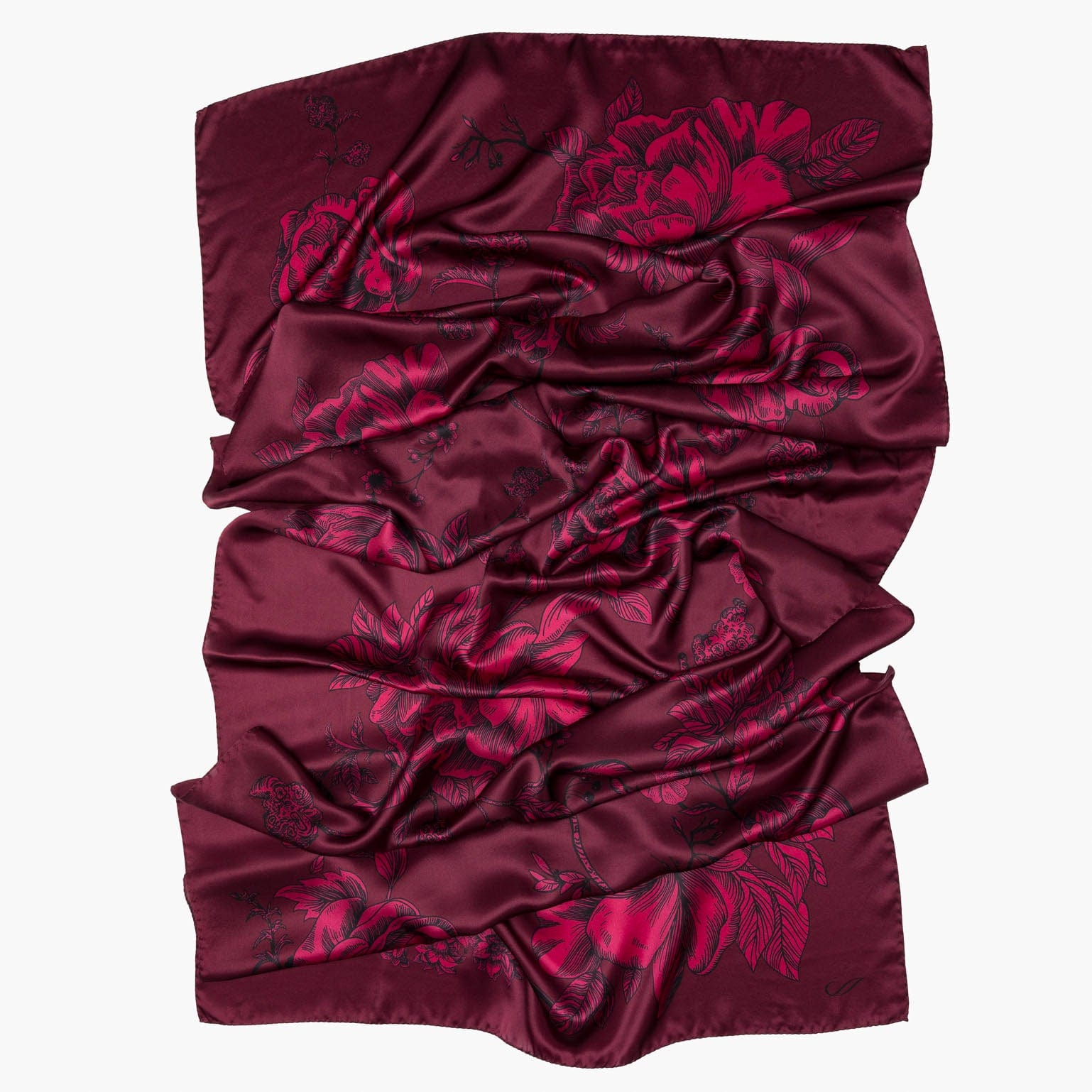 Garnet Floral Italian Silk Satin Shawl