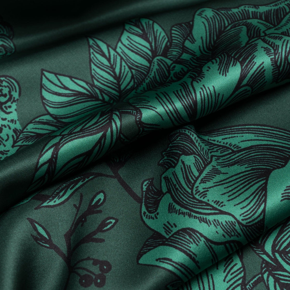 Green Floral Italian Silk Satin Shawl