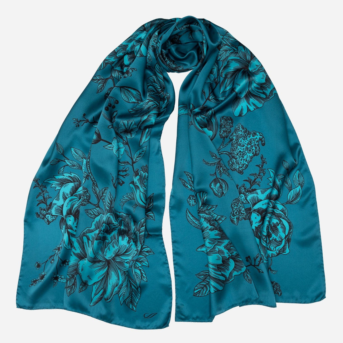 Peacock Blue Floral Italian Silk Shawl