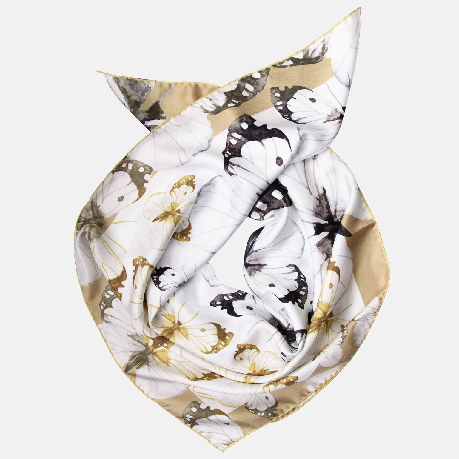 Yellow Bronze Butterfly Print Silk Square Scarf