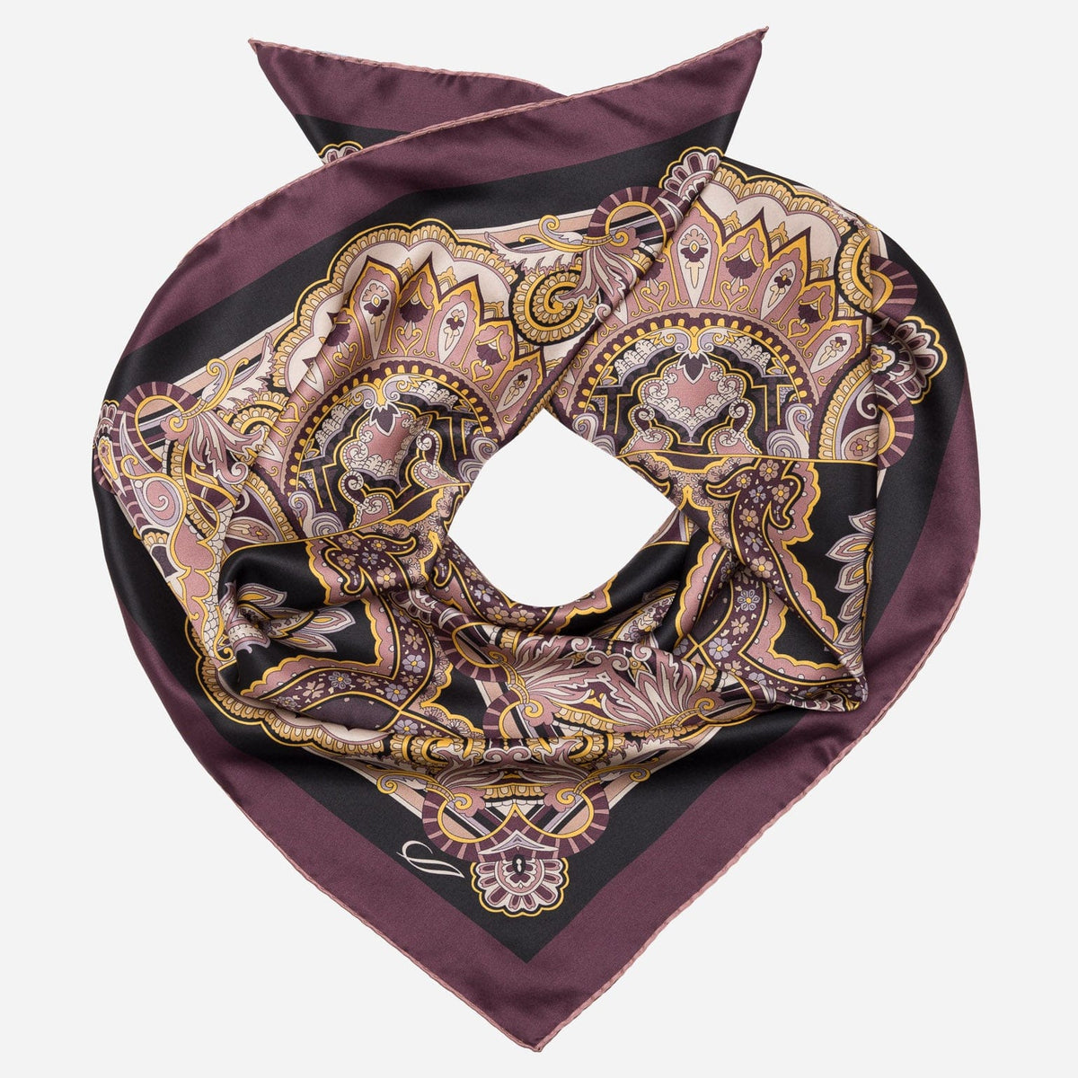 Italian Silk Satin Equestrian Square Scarf - Plum