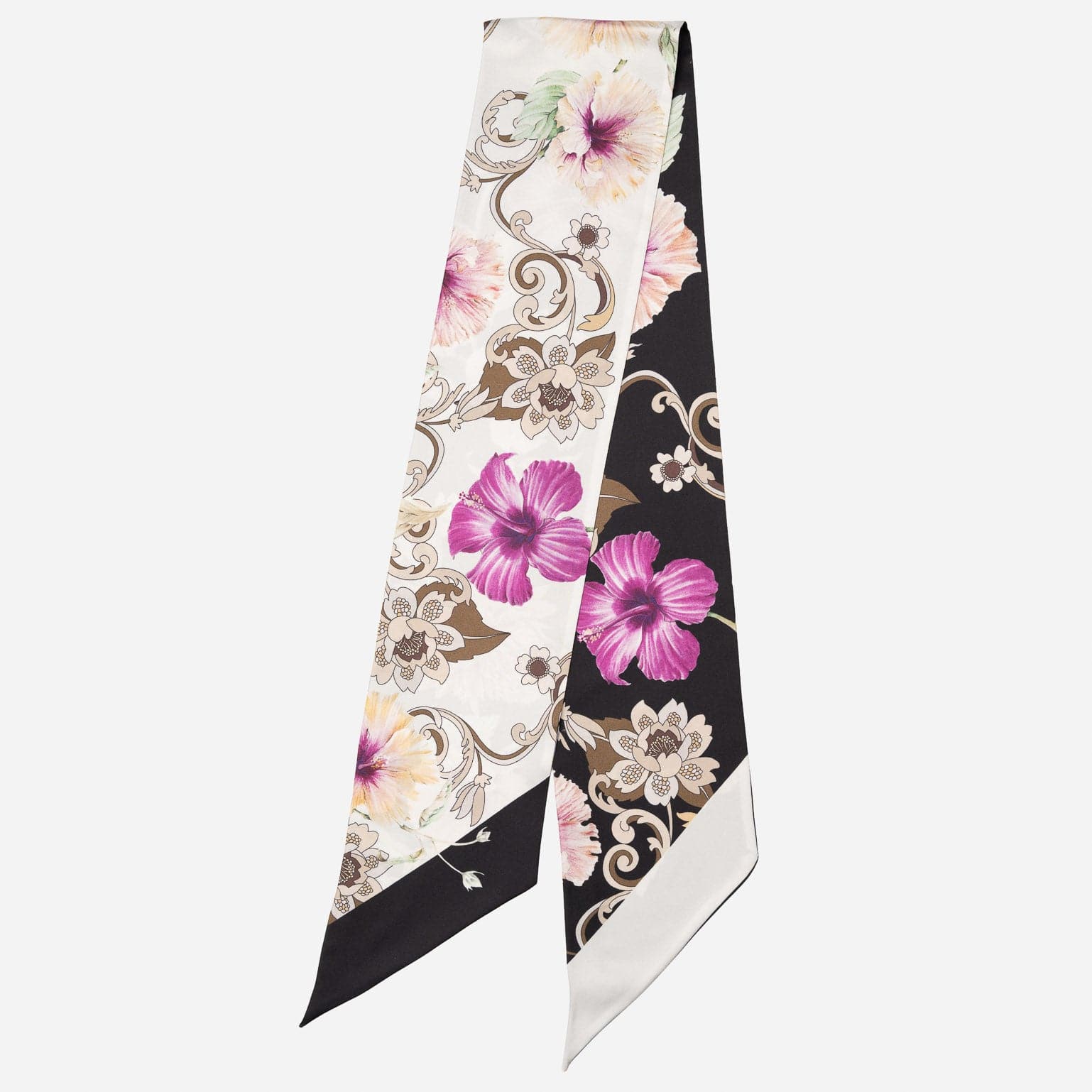 Cream Floral Italian Skinny Silk Scarf