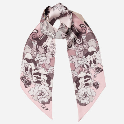 Italian Skinny Silk Scarf Floral Pink