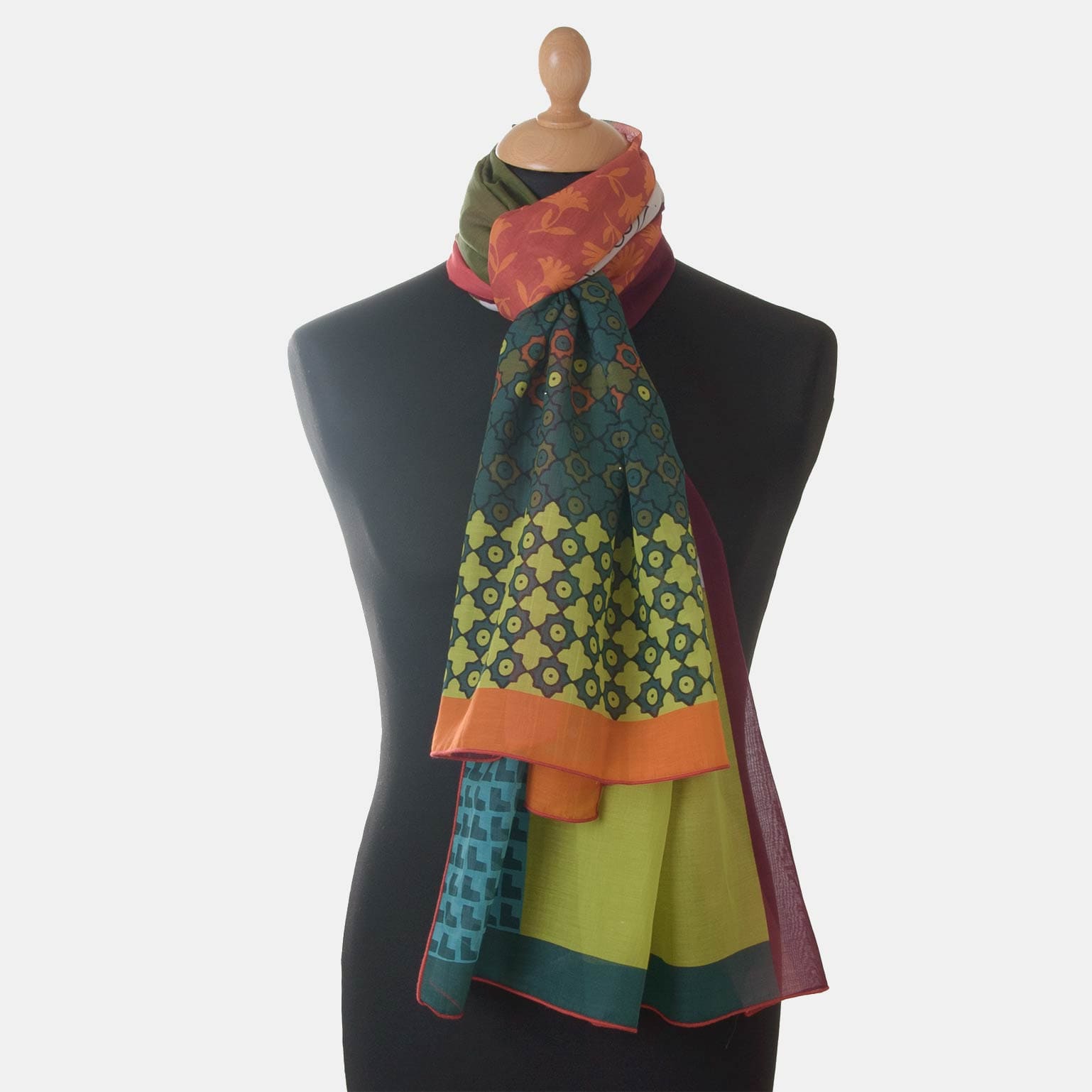 Italian Cotton and Silk Scarf - Red