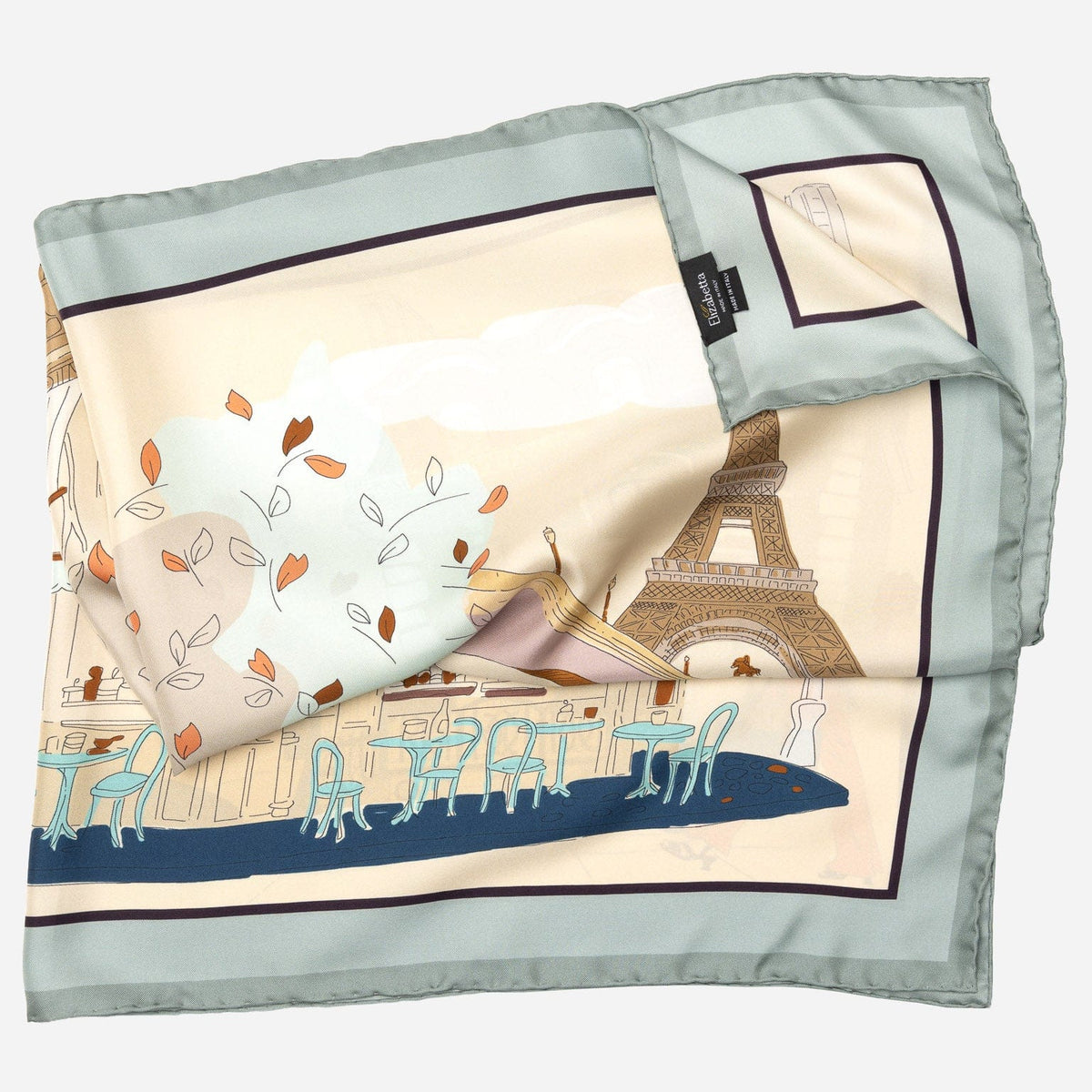 Tan and Aqua Italian Silk Square Scarf