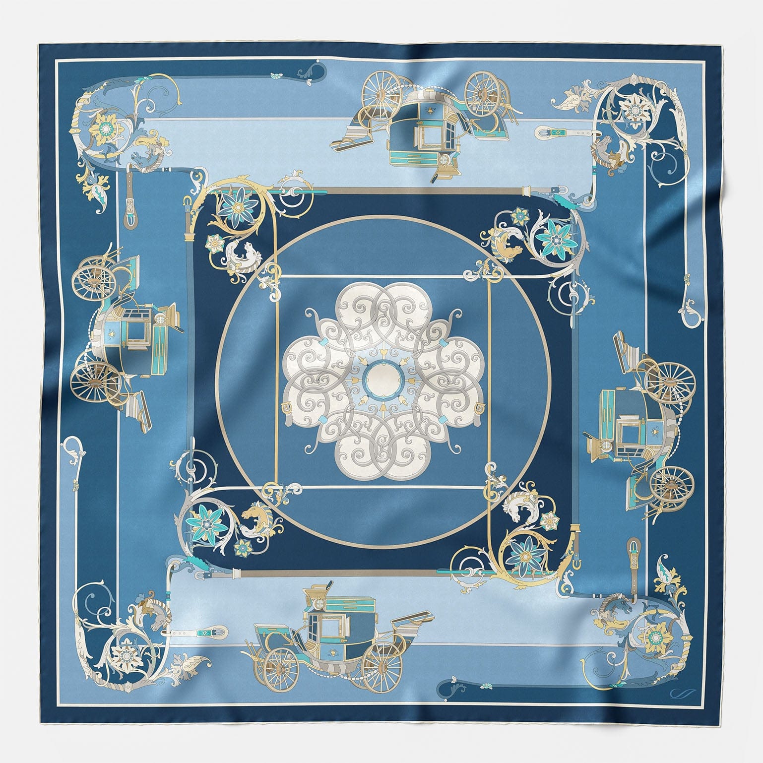 Italian Designer Blue Silk Square Scarf