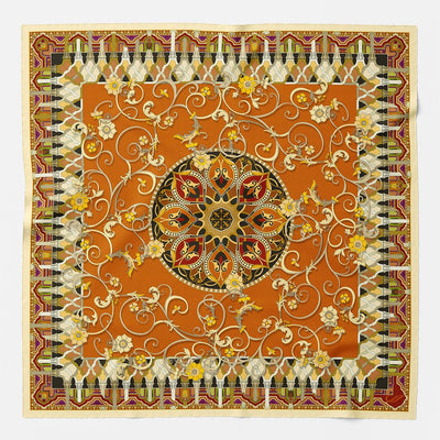 Orange Floral Silk Large Shawl Wrap