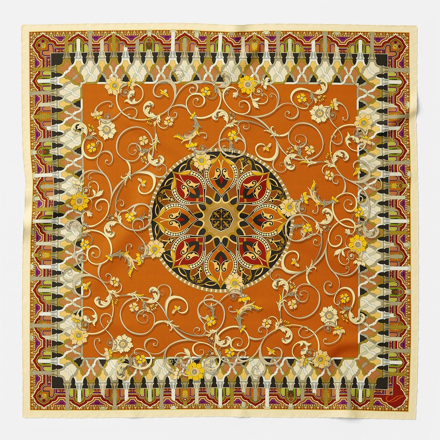 Orange Floral Silk Large Shawl Wrap