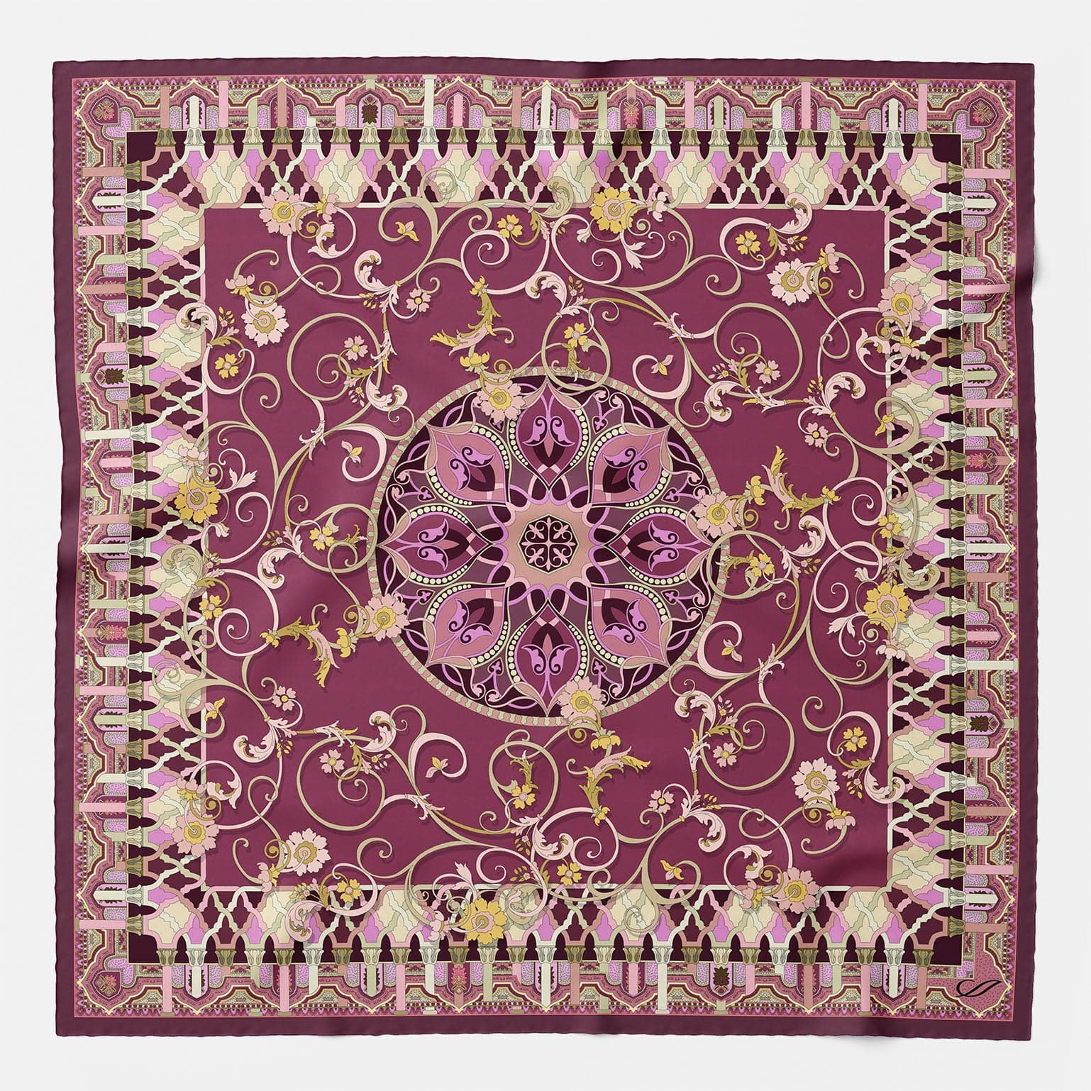 Raspberry Floral Silk Large Shawl Wrap