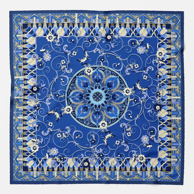 Blue Floral Silk Large Shawl Wrap