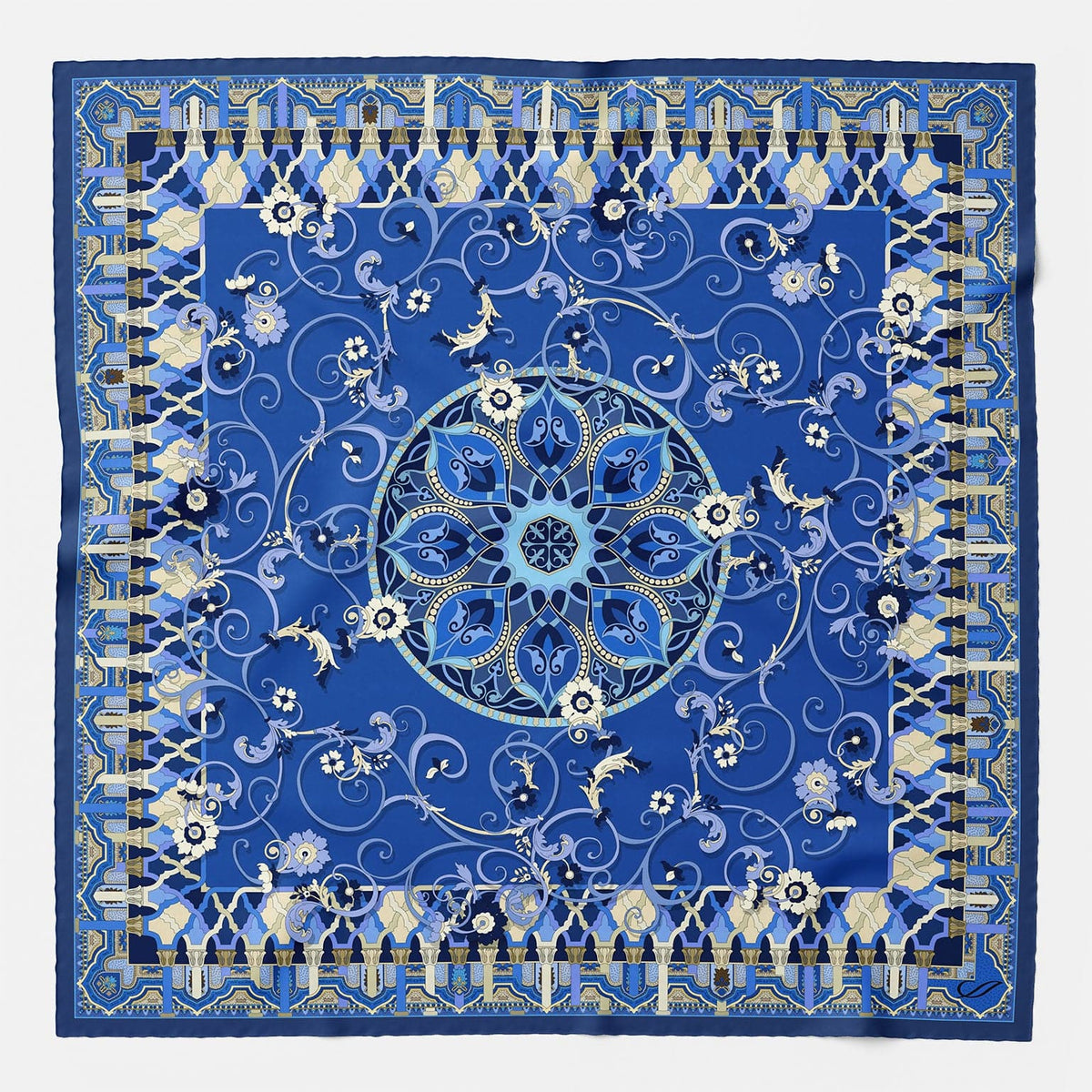 Blue Floral Silk Large Shawl Wrap