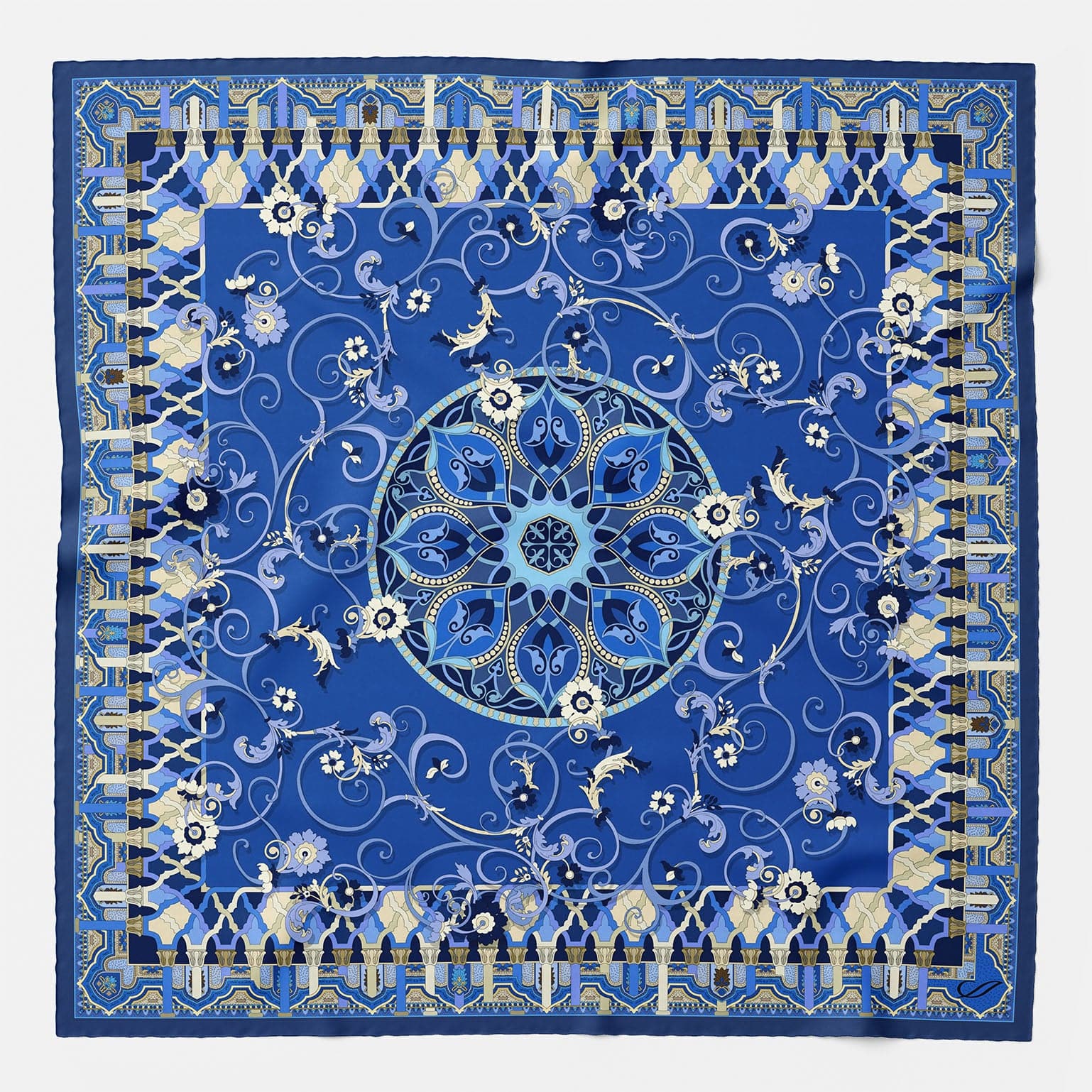 Blue Floral Silk Large Shawl Wrap