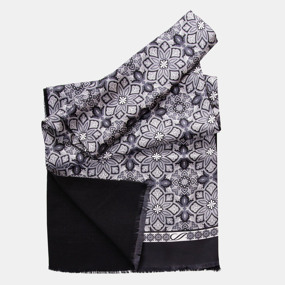 Black Reversible Silk Wool Scarf -  Made in Italy