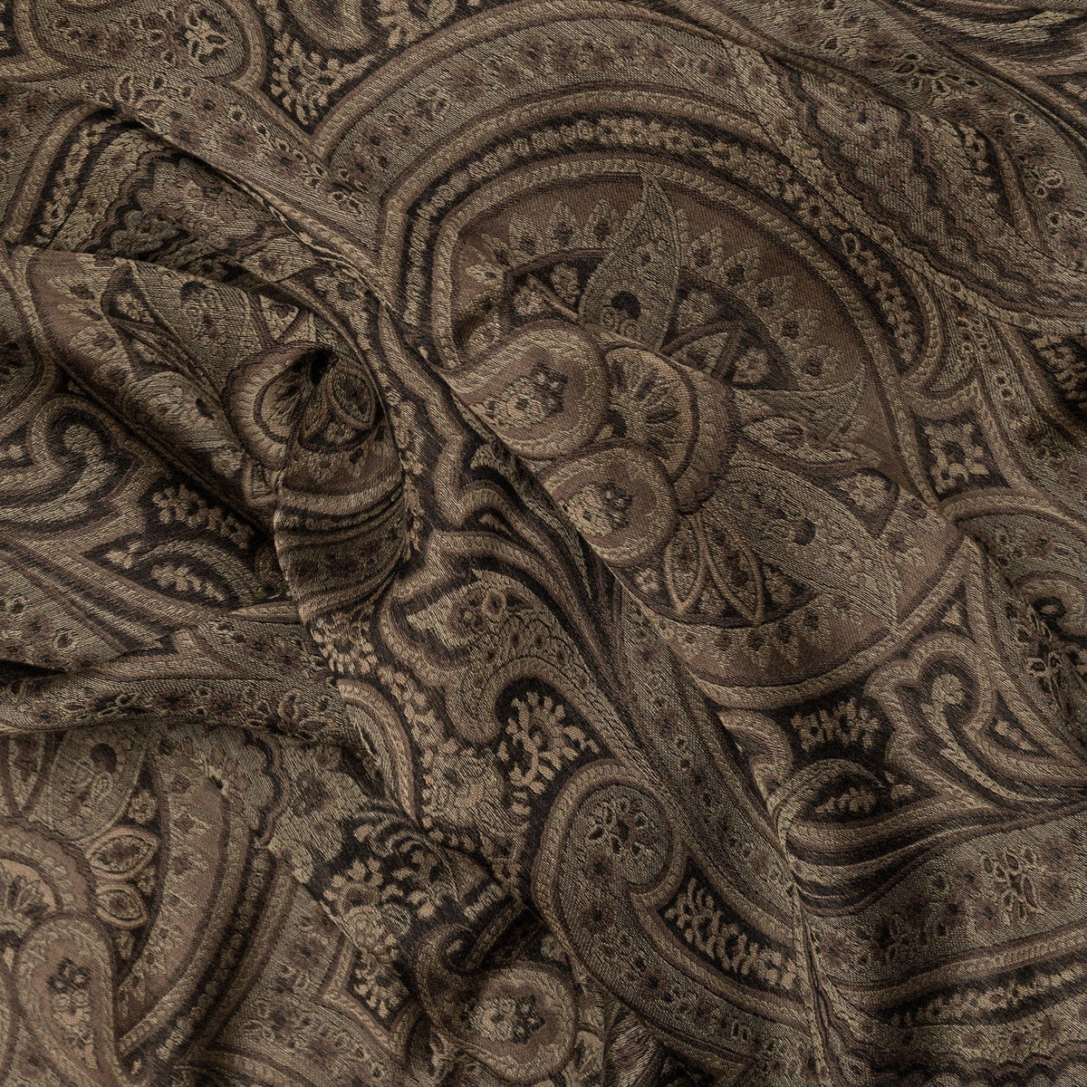 Oak Brown Paisley Italian Wool Silk Scarf