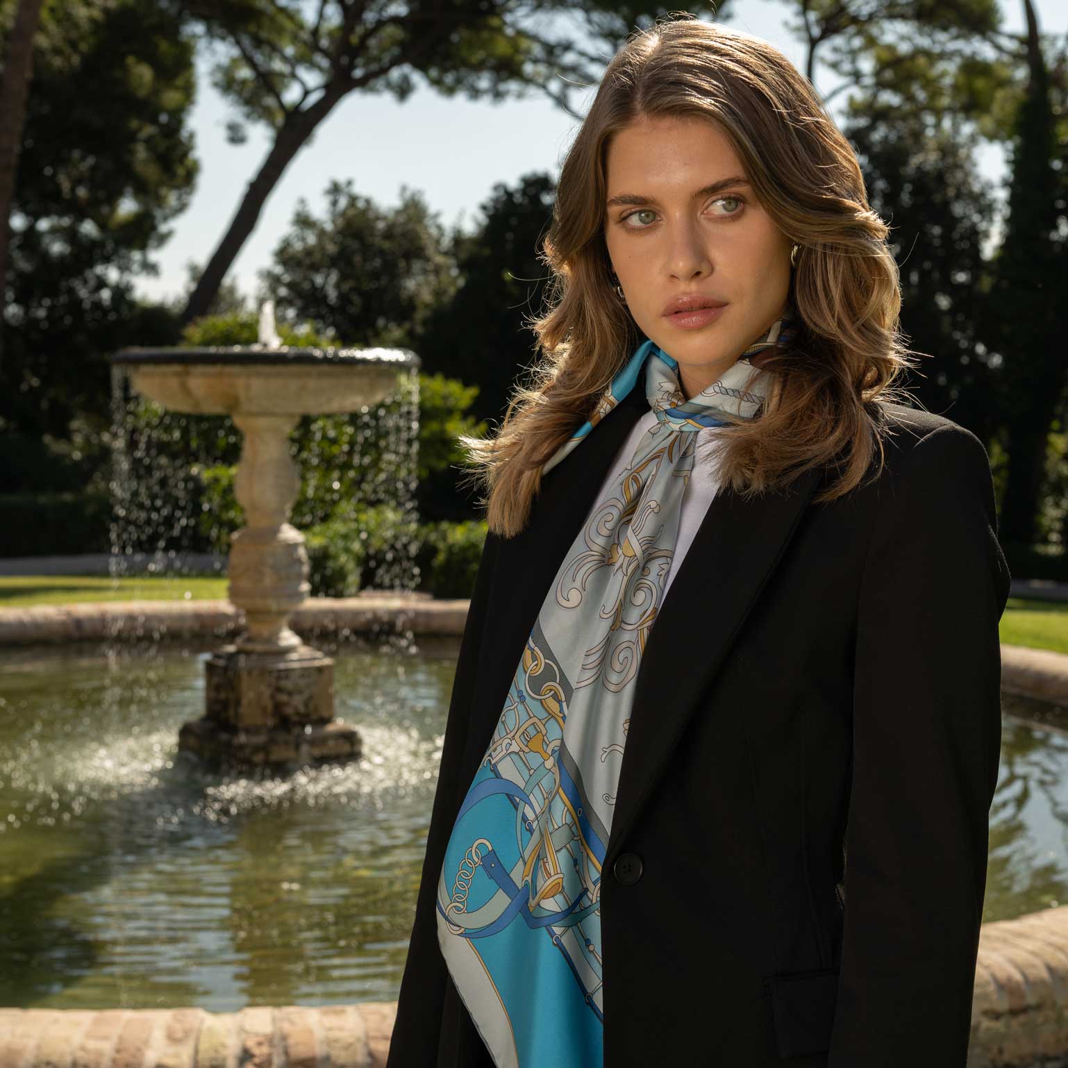 Women's Italian Silk Square Scarf - Blue