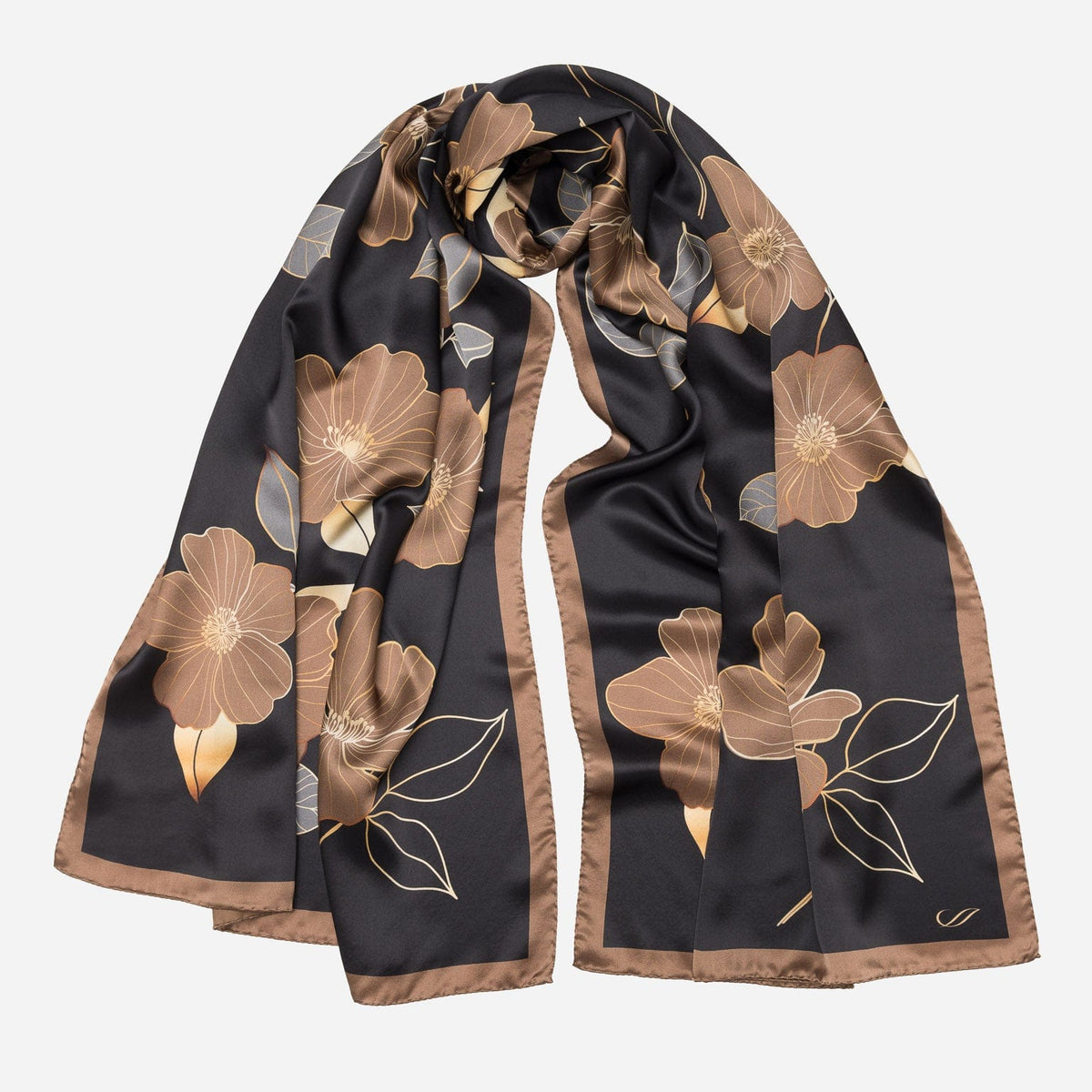 Italian Silk Satin Evening Shawl - Black