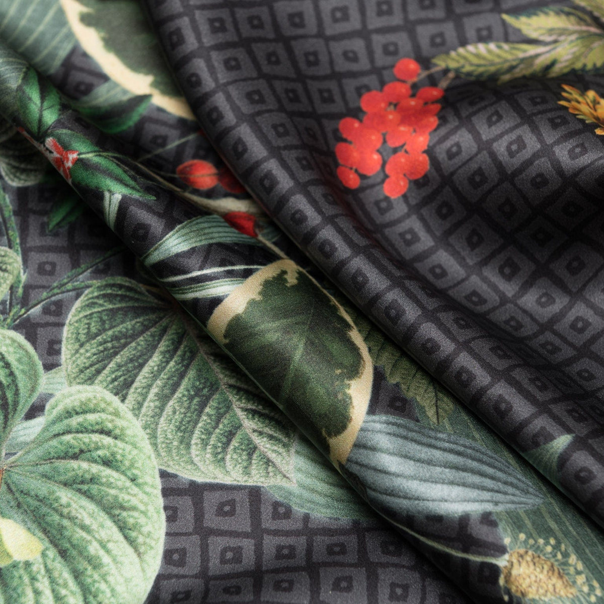 Black Floral Silk Satin Long Scarf