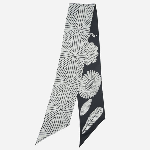 Italian Designer Black Skinny Silk Scarf