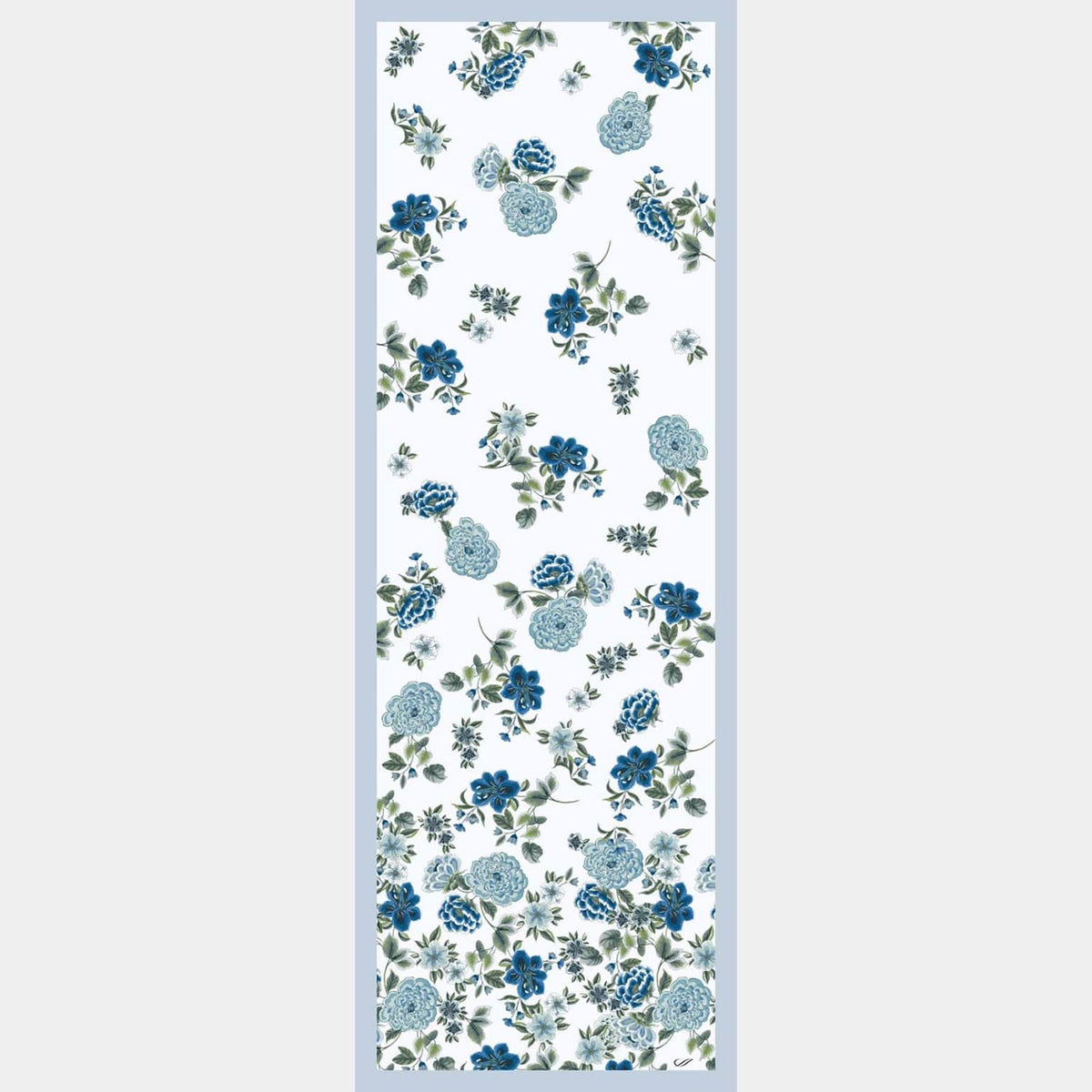 Blue Floral Italian Silk Satin Shawl