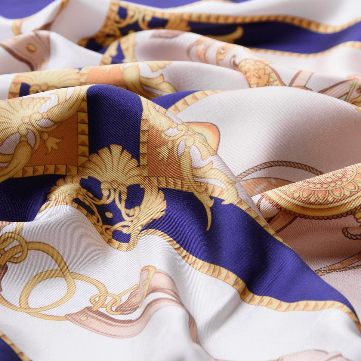 Navy Equestrian Print Italian Silk Scarf