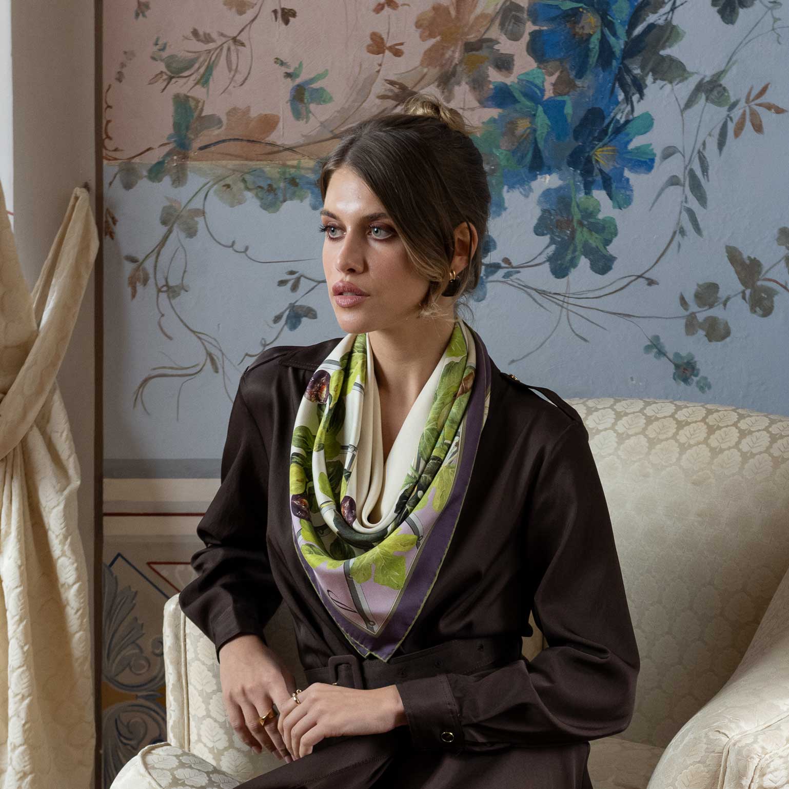 Women's Italian Silk Square Scarf - Cream