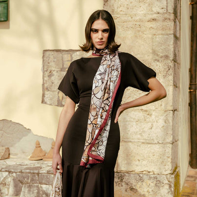 Womens Long Silk Scarf Oak Brown