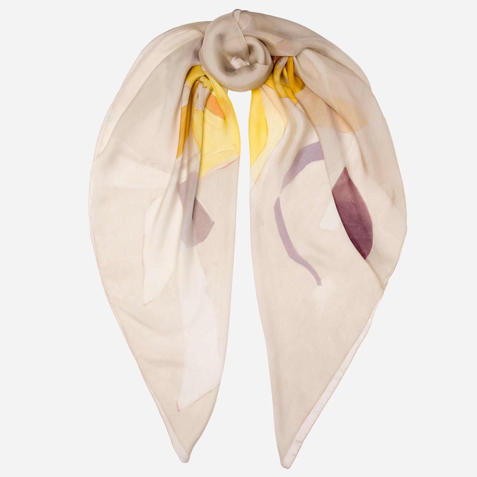 Italian Large Beige Silk Square Scarf