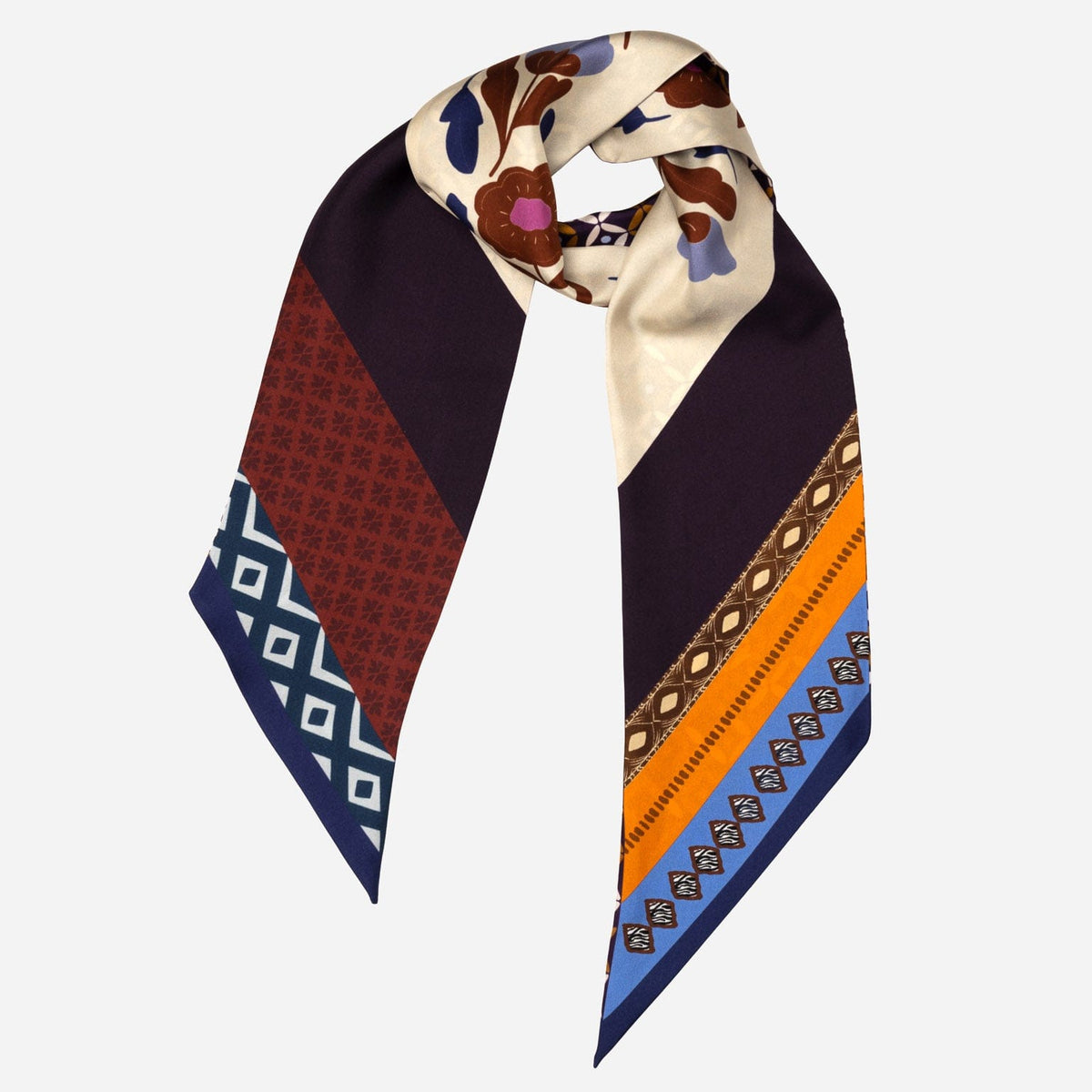 Italian Skinny Silk Scarf Floral Plum