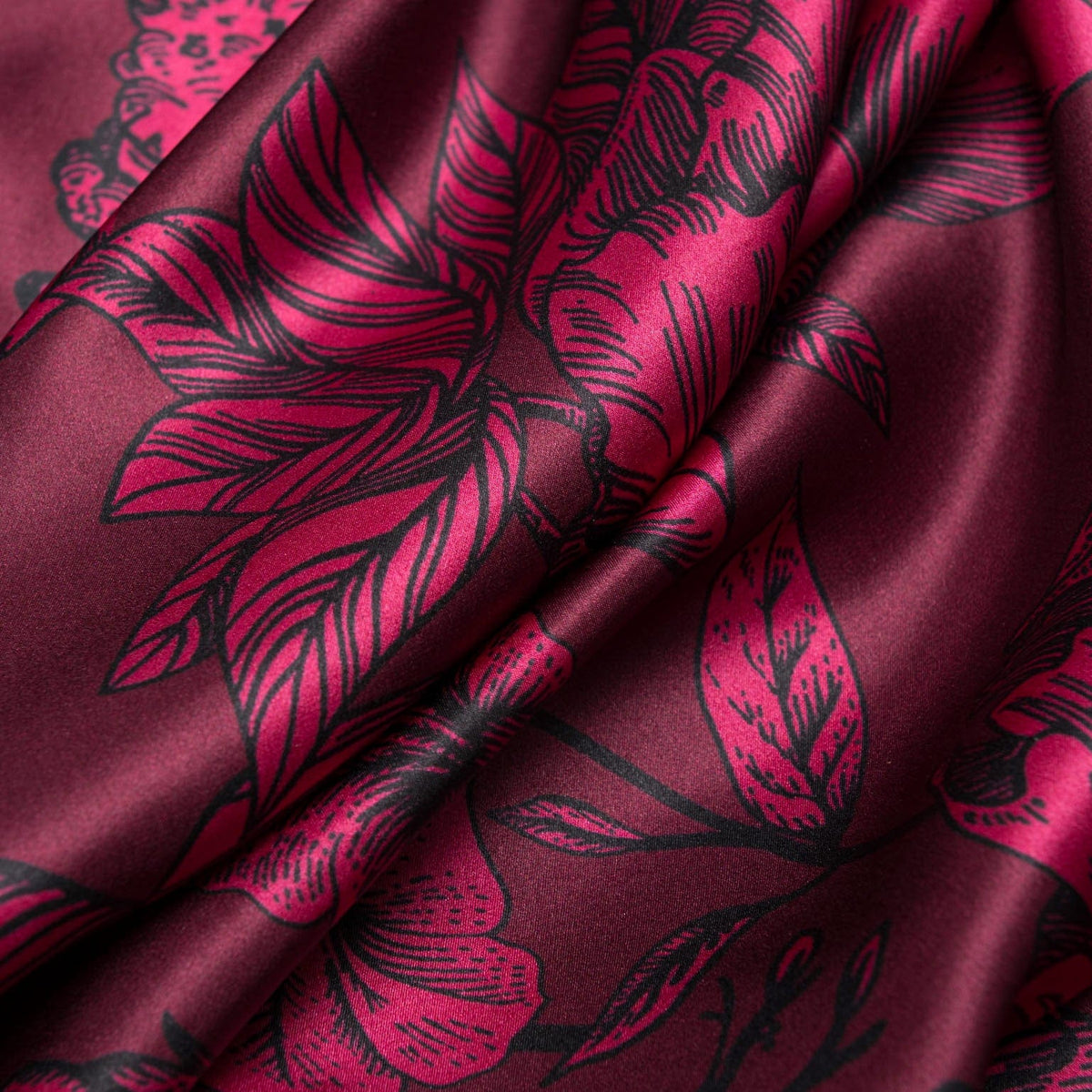 Garnet Floral Italian Silk Satin Shawl