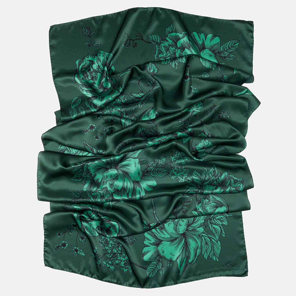 Green Floral Italian Silk Satin Shawl