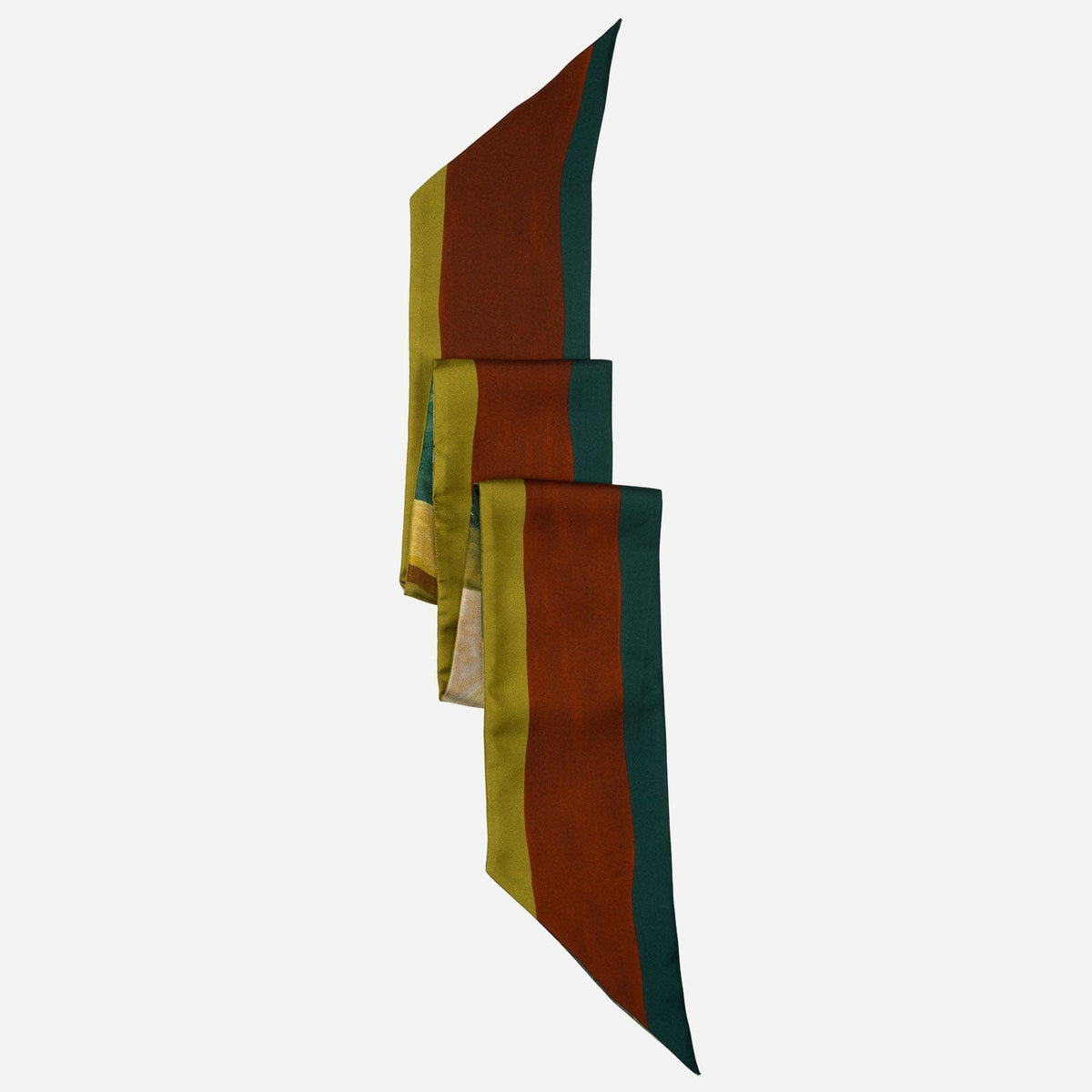 Green and Terracotta Skinny Silk Scarf