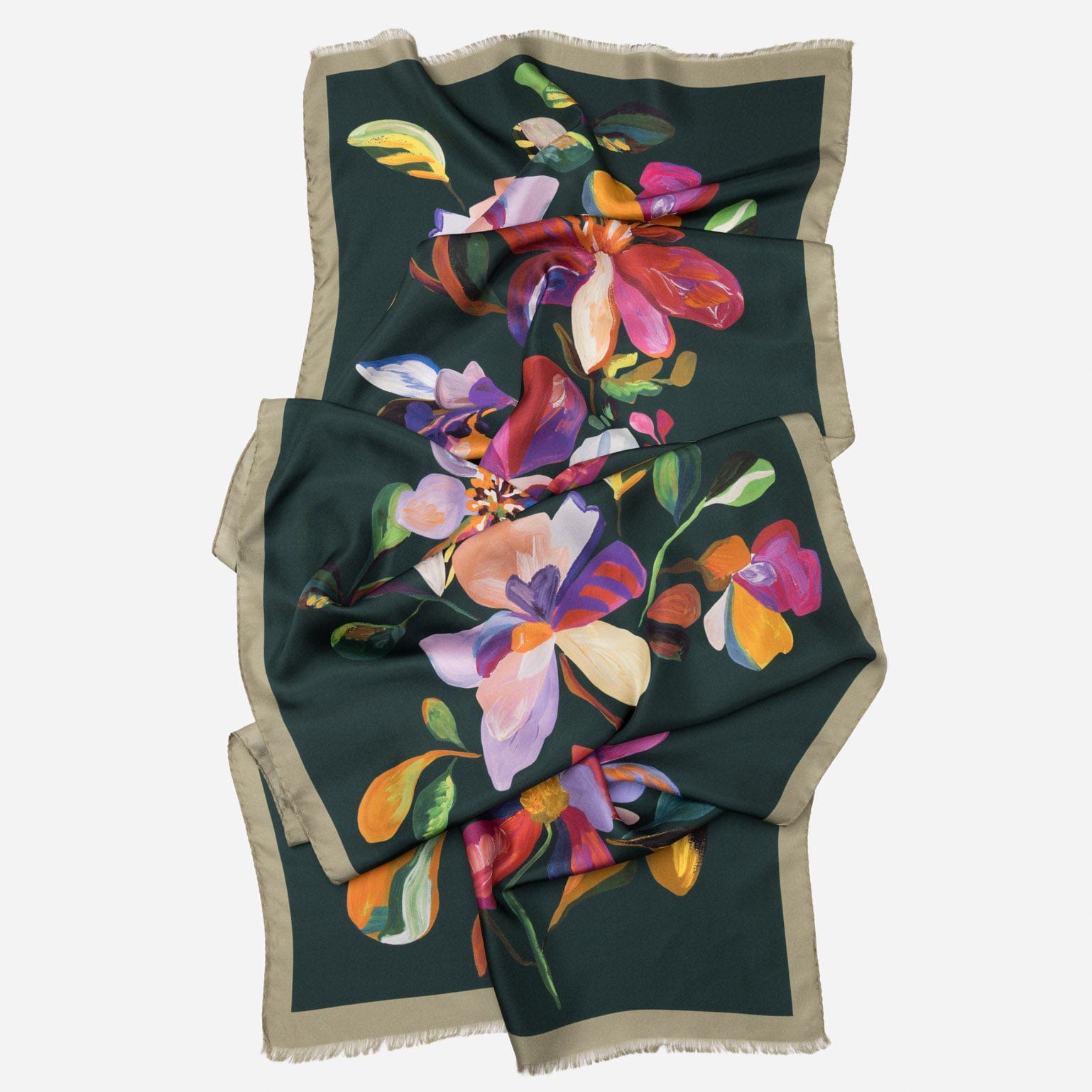 Women's Green Floral Italian Silk Scarf 