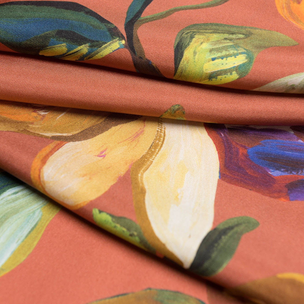 Women&#39;s Italian Silk Scarf Floral Orange