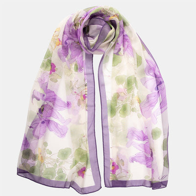 Lavender Sheer Silk Floral Long Scarf
