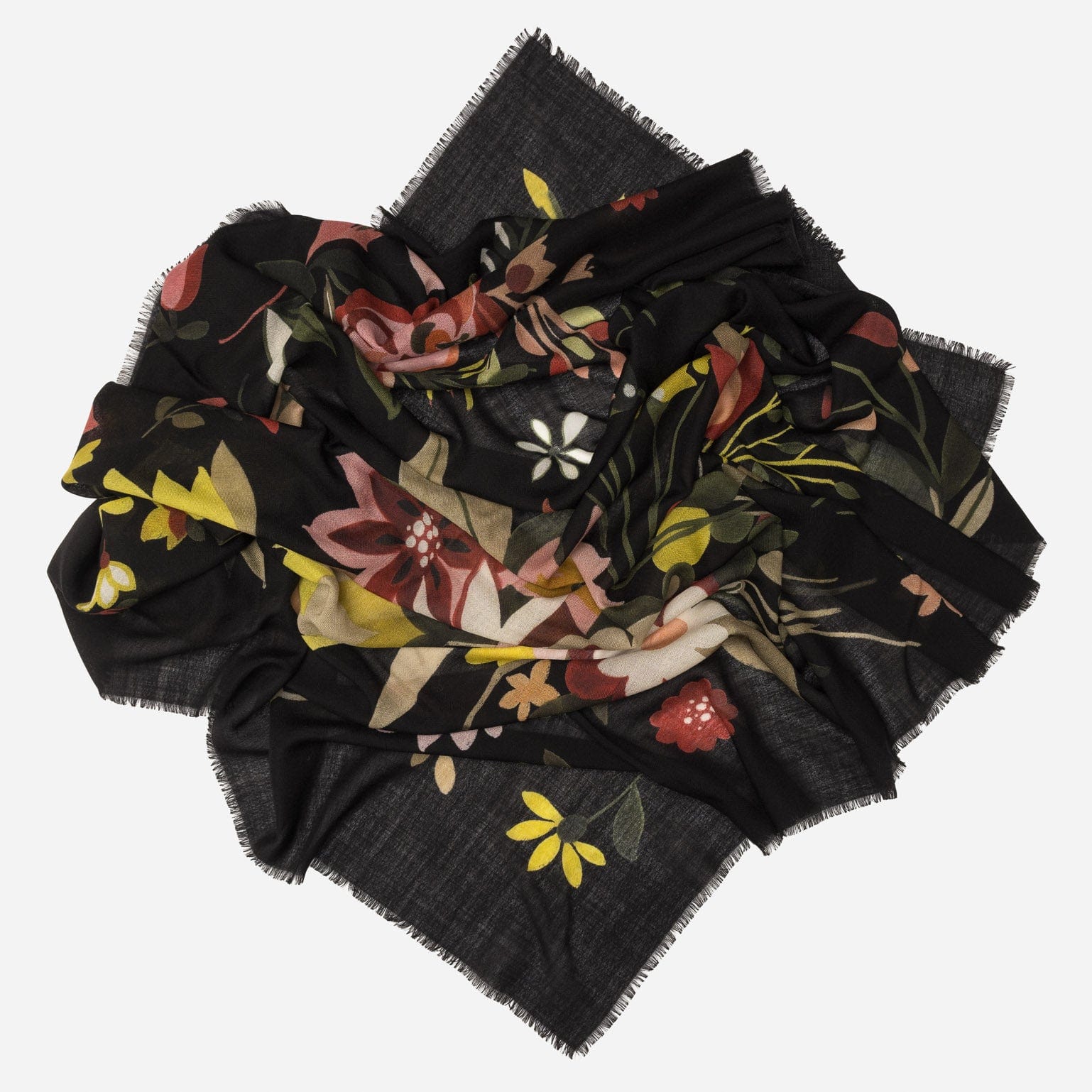 Large Black Floral Italian Wool Scarf