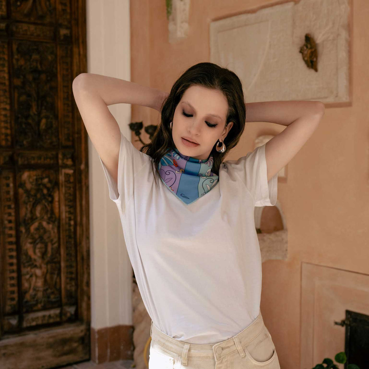 Luxury Italian hand rolled silk bandana neck scarf