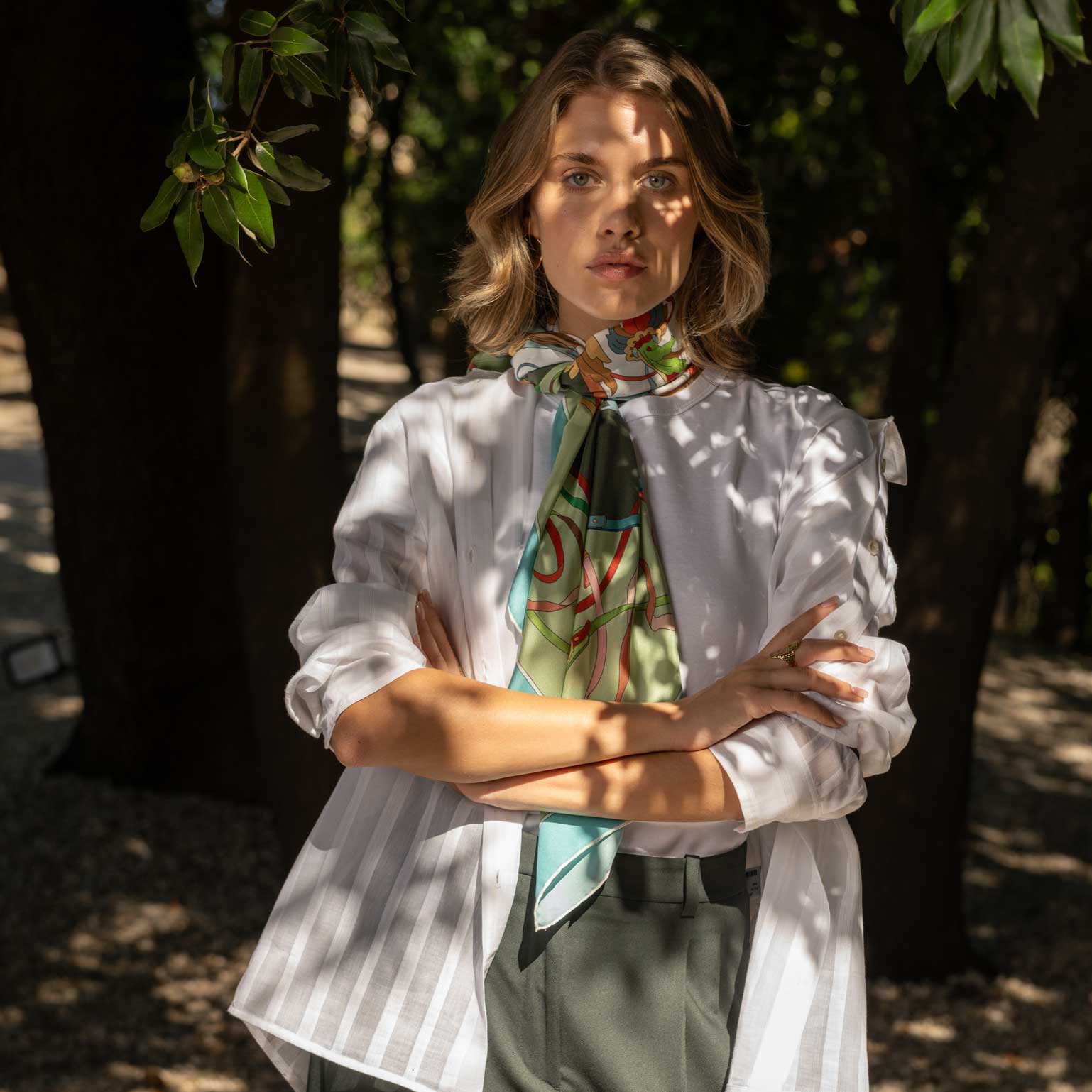 Designer Italian Silk Square Scarf - Green