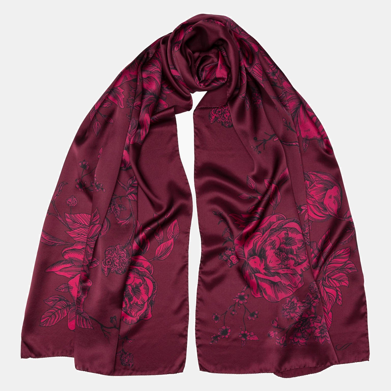 Burgundy 2024 - Black Wrap / Scarf. Silk Chiffon.