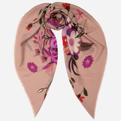 Large Pink Floral Italian Wool Scarf