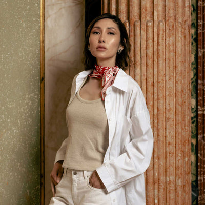 Luxury hand rolled red silk bandana neck scarf made in Italy