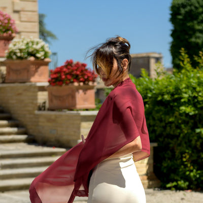 Burgundy Large Silk Georgette Wrap Shawl